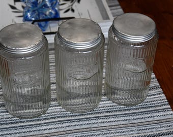 Vintage Glass Hoosier Cabinet Canister Set Of 3