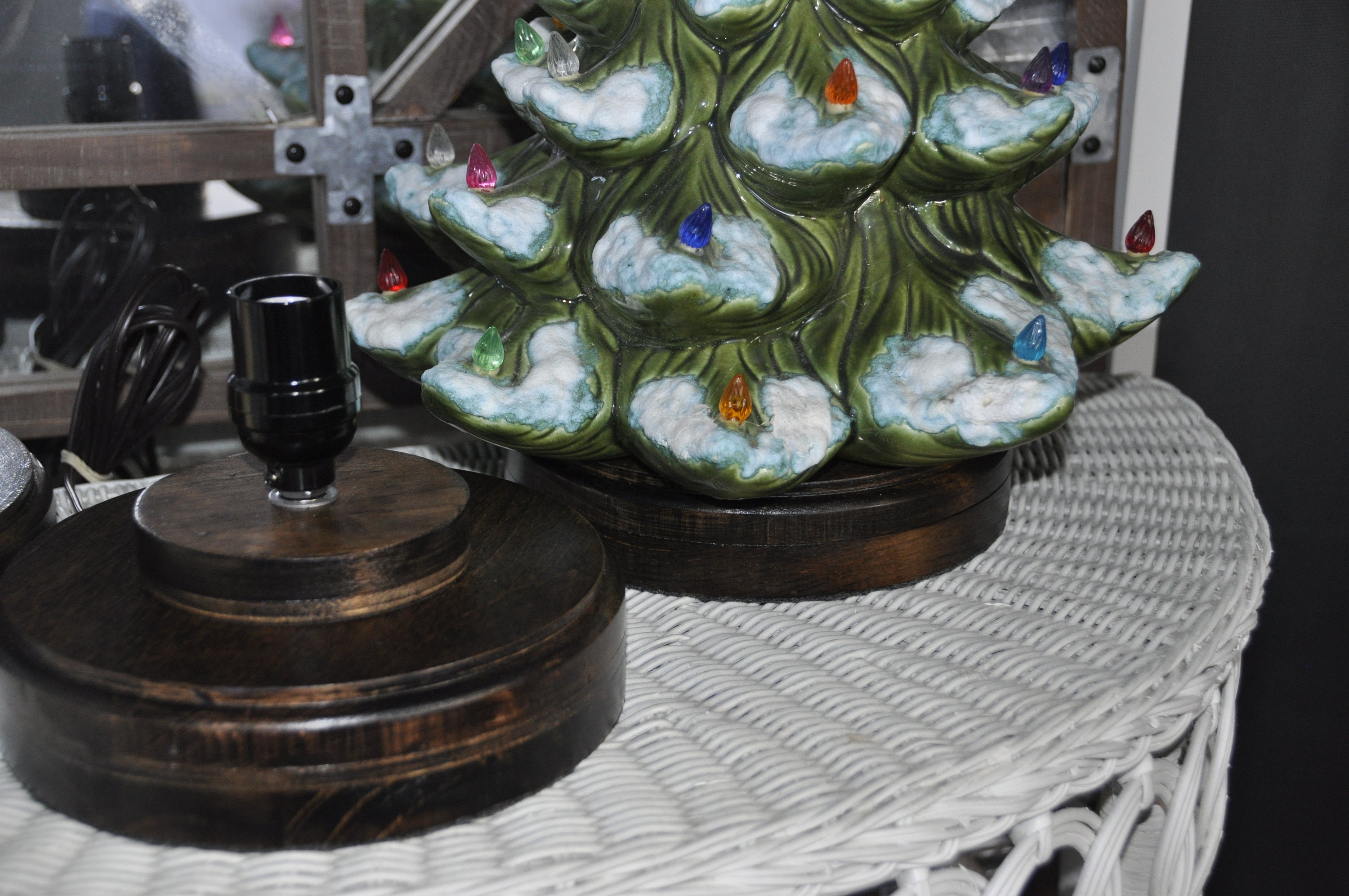 Wood Ceramic Christmas Tree Base With Light Etsy Canada