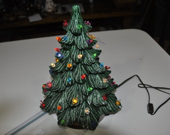 Vintage Ceramic Christmas Tree With Wood Base