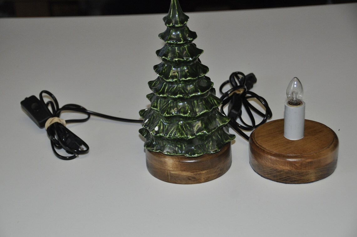 Small Ceramic Christmas Tree Wood Base Etsy