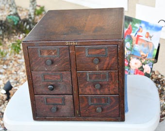 Vintage Globe 6 Drawer Library Card Catalog