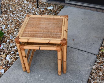 Two Bamboo/Wicker Nesting Tables