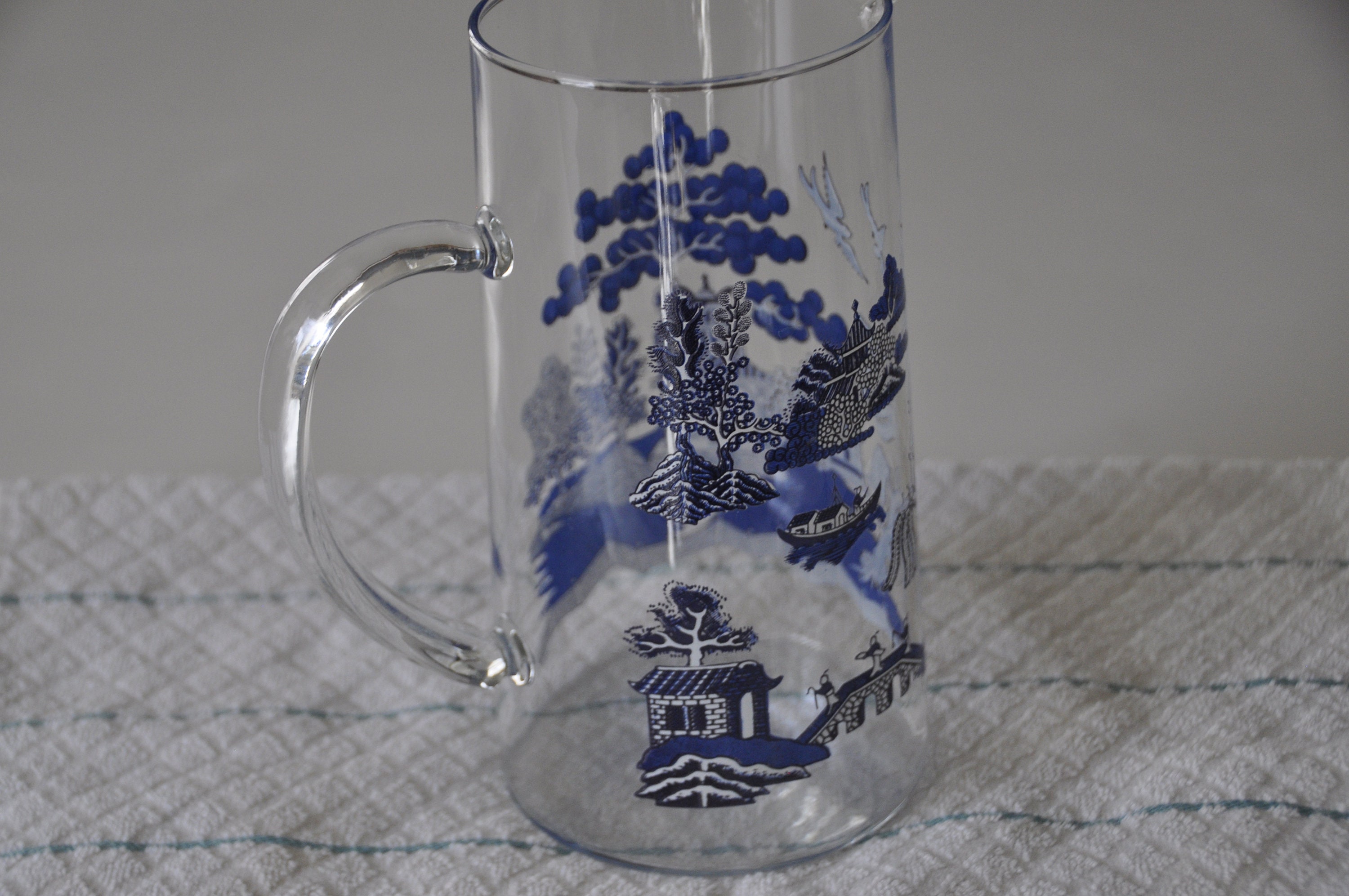 Vintage Blue Willow Glass Pitcher Etsy