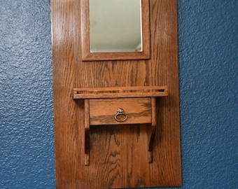Oak Wall Mirror And Shelf