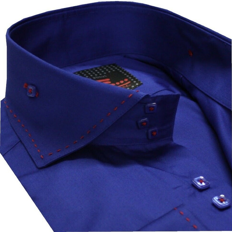 Collar Colour Stitched Long Sleeve Formal Casual Men/'s Wear Cotton Slim Fit Size S-4XL Colours Available