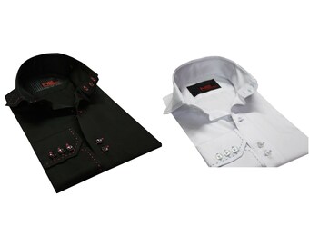 Collar Colour Stitched Long Sleeve Formal Casual Men's Wear Cotton Slim Fit Size Small Colours Available