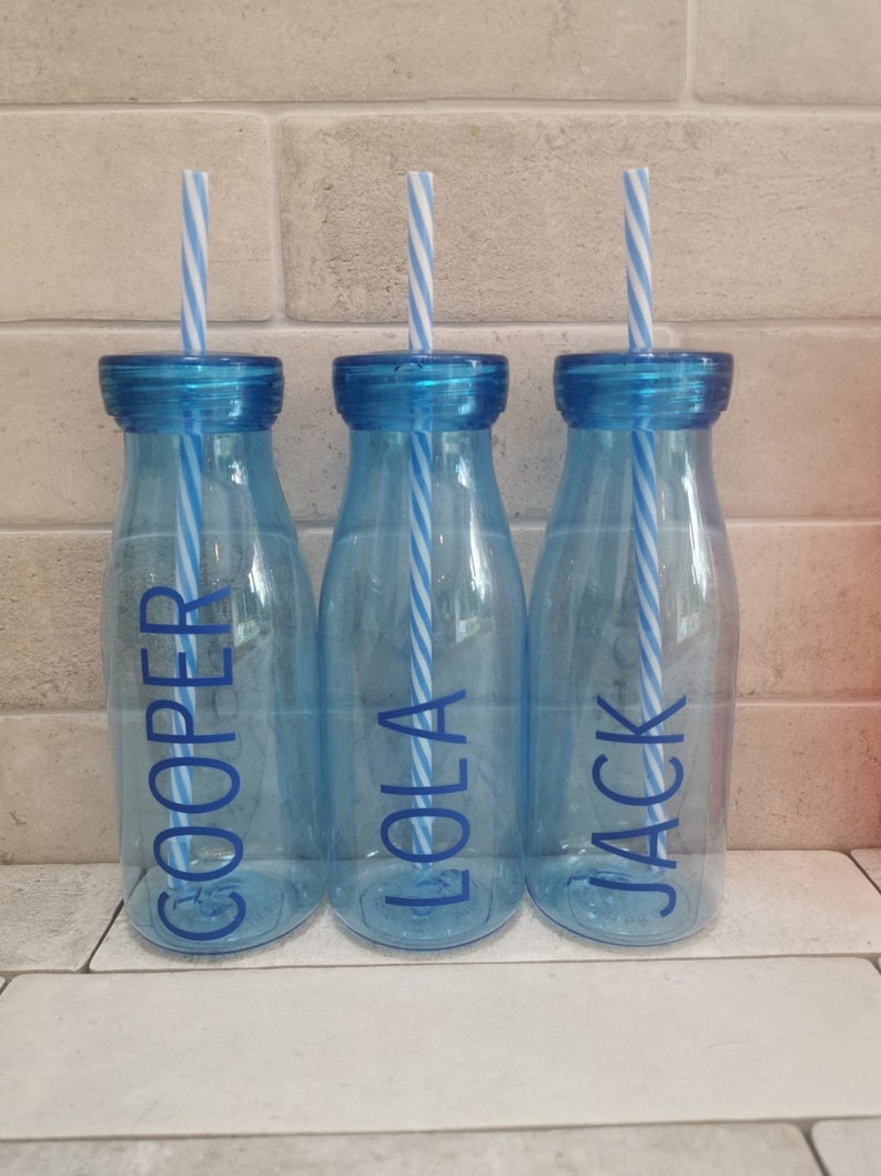Personalised straw bottle / milkshake bottle/plastic jar Etsy