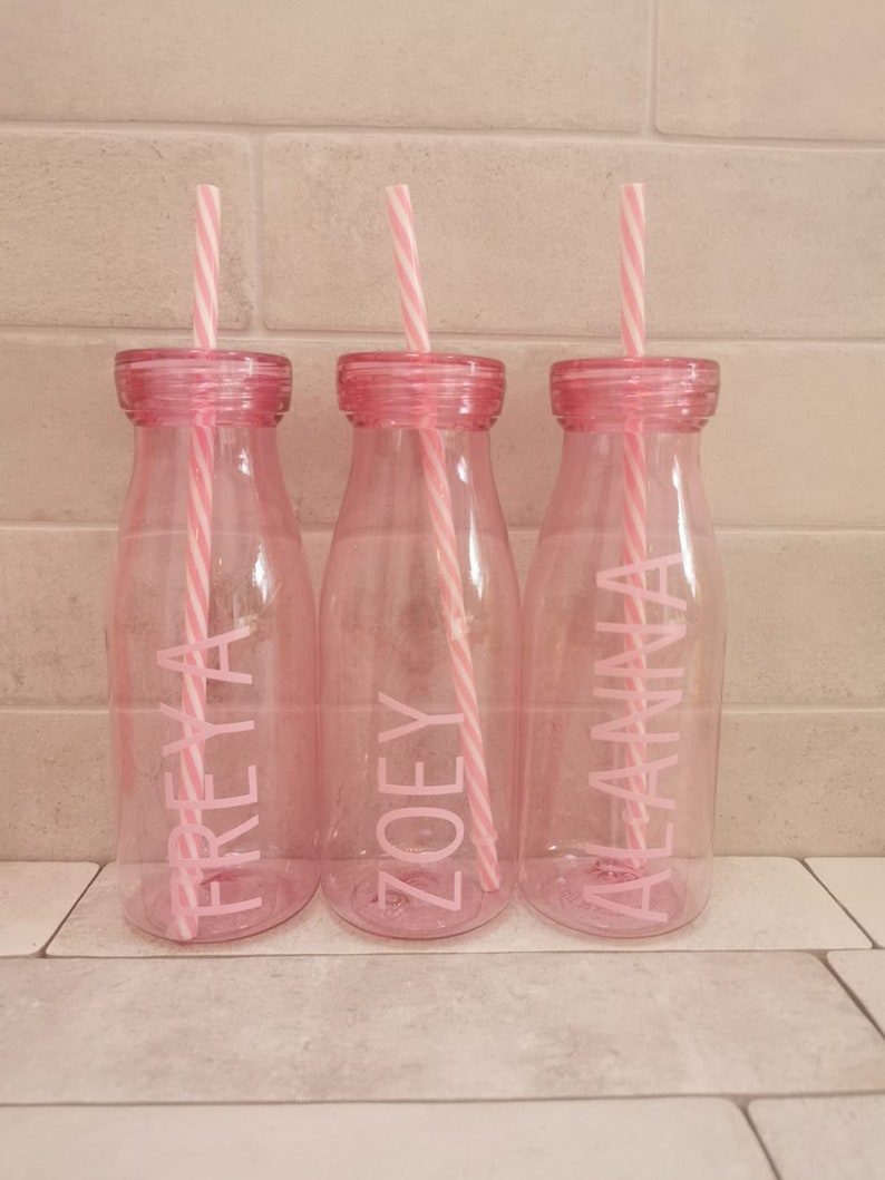 Personalised straw bottle / milkshake bottle/plastic jar Etsy