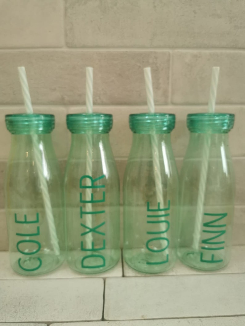 Personalised straw bottle / milkshake bottle/plastic jar Etsy