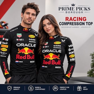 Red Bull Racing Inspired Compression Shirt, F1 Motorsport Base Layer Top, Long Sleeve Sportswear Gym Running