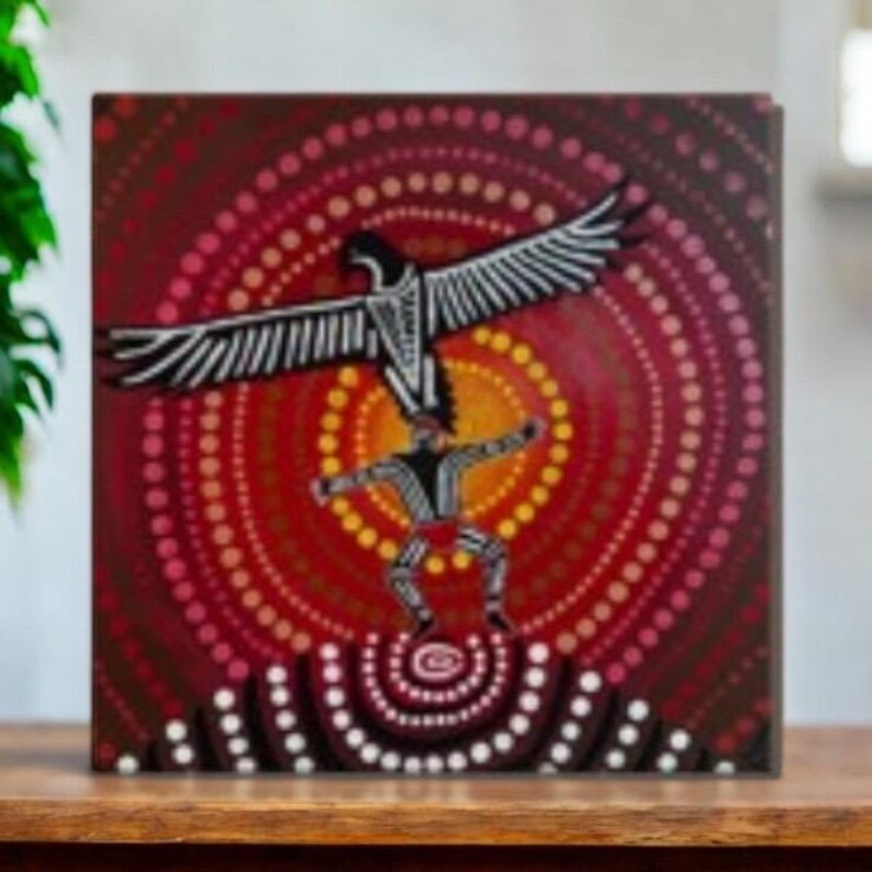 Aboriginal Dot Art Canvas Print: Eagle & Man - Indigenous Art - Etsy Canada