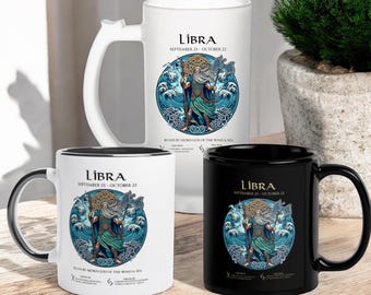 Libra Zodiac Viking God Njord with  and Runes. Coffee or Beer Mugs