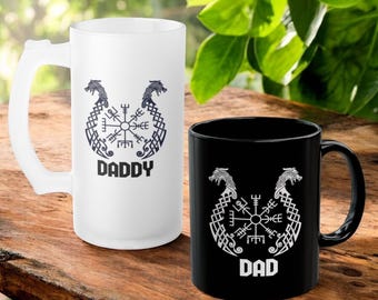 Viking Dragon With Vegvisir Custom Beer Mug or Coffee Mug for Dad, Step Dad or Poppy