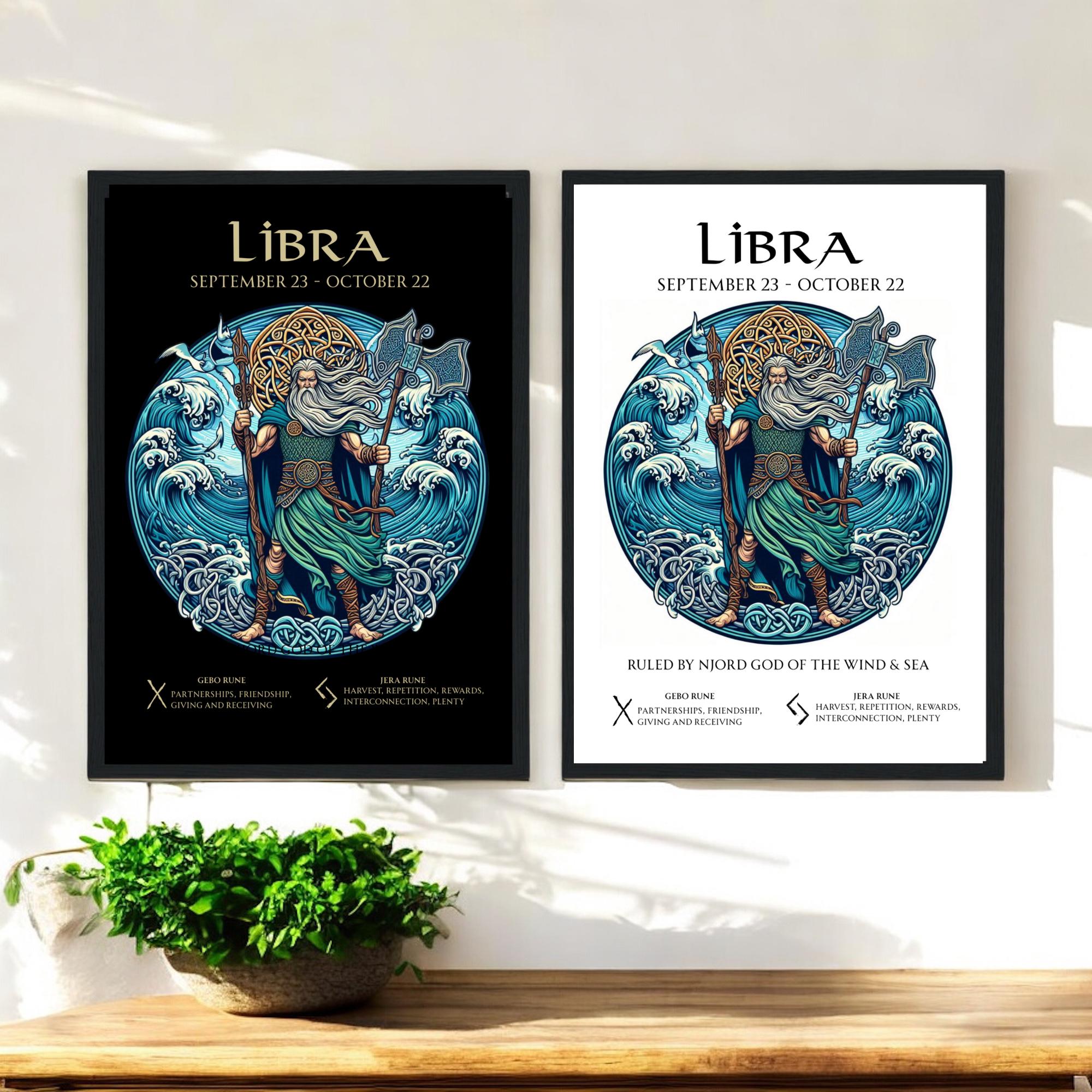 Libra Zodiac Art: Njord Viking God Print (framed Option) - Etsy