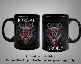 Black Viking Head Coffee Mug, 11oz Personalisable