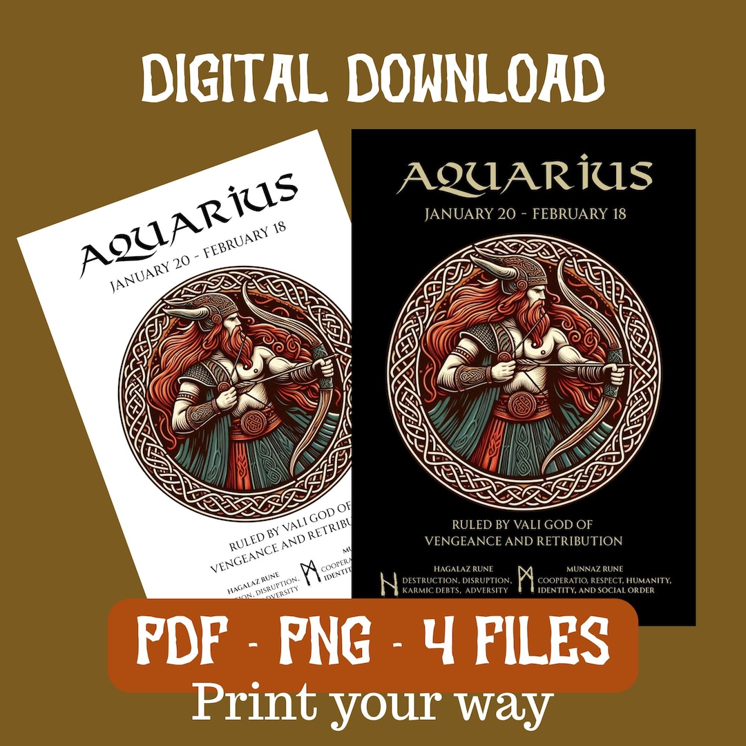 Vali Norse God of Aquarius Rune Digital Download | Viking Zodiac Art ...
