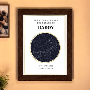 Carte du ciel nocturne Le jour où vous êtes devenu papa - Téléchargement, impression ou impression encadrée. Cadeau pour papa, beau-père ou grand-père