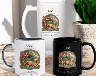 Leo Zodiac Viking Goddess Freya with  and Runes. Coffee or Beer Mugs