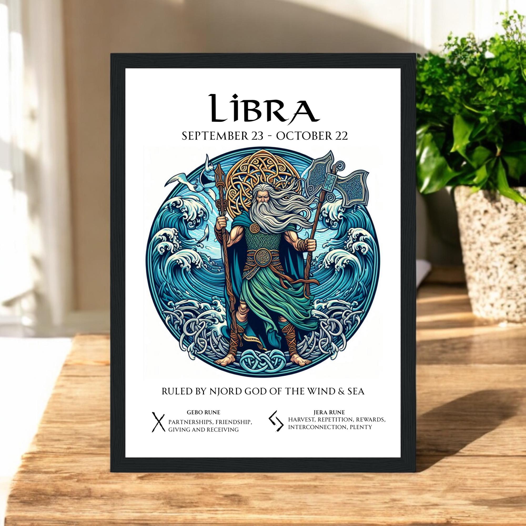 Libra Zodiac Art: Njord Viking God Print (framed Option) - Etsy