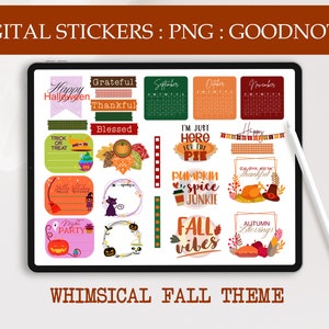 Digital Planner Stickers | Fall Stickers for PDF Annotation APP | Goodnotes Stickers | Autumn Digital ClipArt | PNG | Digital Washi