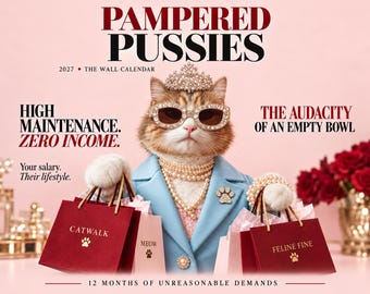 Pampered Cats 2027 Wall Calendar – Funny Anthropomorphic Cat Art (12 Months)
