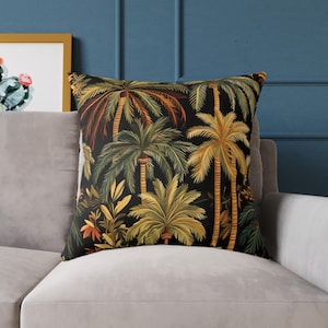Vintage Palm Tree Cushion: Tropical Rainforest Print, Double-Sided Canvas Pillow