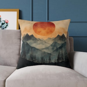 Retro Mountain Sunset Pillow: Double-Sided Vector Design