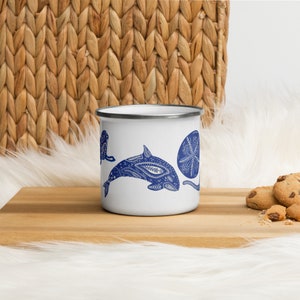 Mug scandinave en émail animal | Salish Sea Creatures Mug | Mug de camping | Coupe d’extérieur PNW