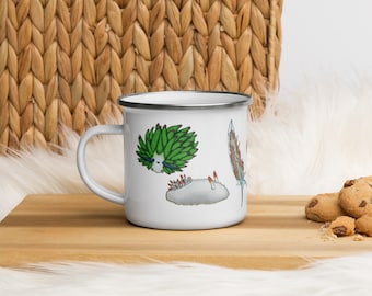 Sea Slug Enamel Mug | Nudibranch Camping Cup | Intertidal Zone Art | Slug Mug