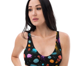 Rainbow Jellyfish Recycled padded bikini top Black