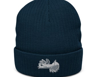 Hooded Nudibranch Ribbed Knit Beanie | Lion’s Mane Sea Slug Hat | Lion Mane Toque