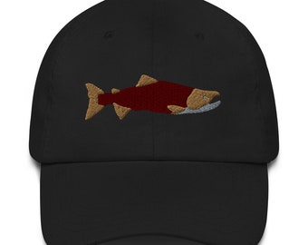 Salmon Baseball Hat | Sockeye Salmon Dad Hat | Embroidered Hat | PNW Salmon Run |