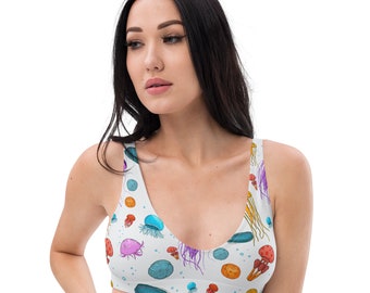 Rainbow Jellyfish Recycled padded bikini top White