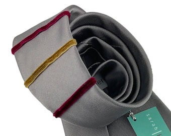 Gunmetal, Velvet Stripes Silk Tie - Made in England