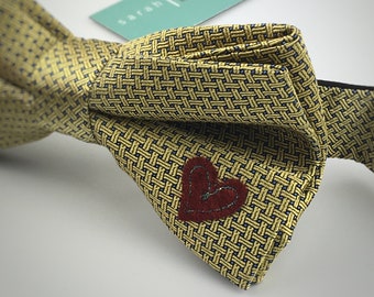 Gold, Embroidered, Wedding Heart Bow Tie - Made in England