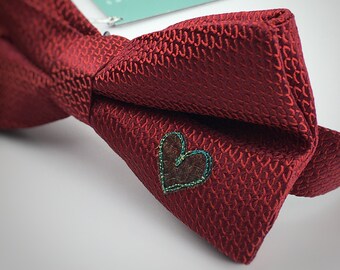 Embroidered Heart Silk Bow Tie - made in England