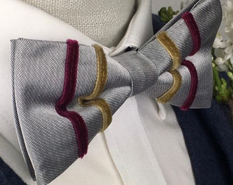 Corbata de seda a rayas de terciopelo metalizado - Fabricada en Inglaterra