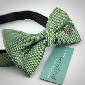 Vibrant Green, Embroidered, Organza Heart Bow Tie - Made in England