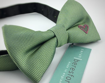 Vibrant Green, Embroidered, Organza Heart Bow Tie - Made in England