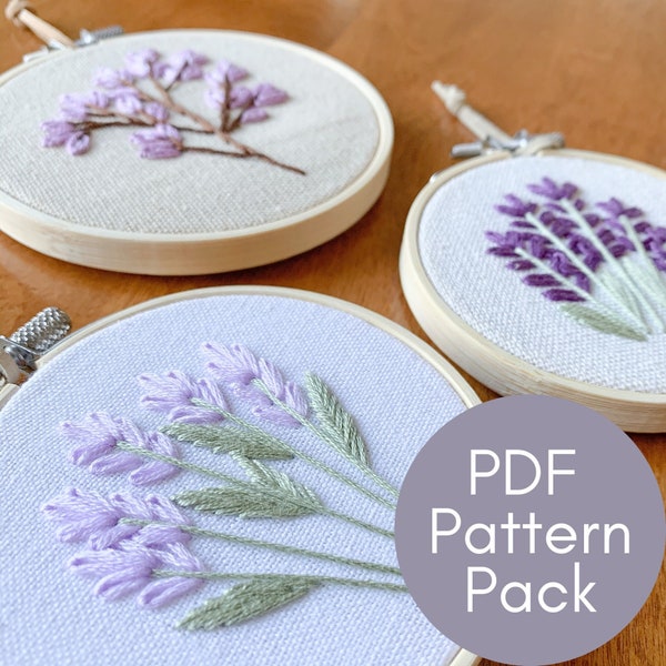 Patrones PDF, Lavanda, Patrón De Bordado, Bordado Principiante, Video Tutoriales