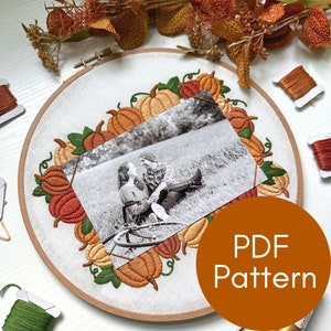 PDF Pattern, Pumpkin Embroidery, 4x6&quot; Frame, Embroidery Pattern, Photo Frame