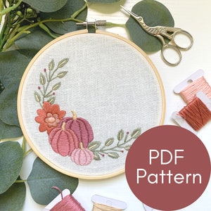PDF Pattern, Pink Pumpkins, Fall Embroidery, Embroidery Pattern