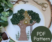 PDF Pattern, Treehouse, Embroidery Pattern, Woodland Design, Forest, Video Tutorials