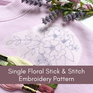 Floral Stick and Stitch Pattern, Embroidery for Clothing, Water Soluble,  Botanical Patch 