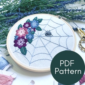 PDF Pattern, Floral Spider Web, Bug Embroidery, Embroidery Pattern