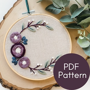 PDF Pattern, Rose Wreath, Embroidery Pattern, Housewarming Gift