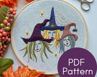 PDF Pattern, Witches, Embroidery Pattern, Halloween Design, Women