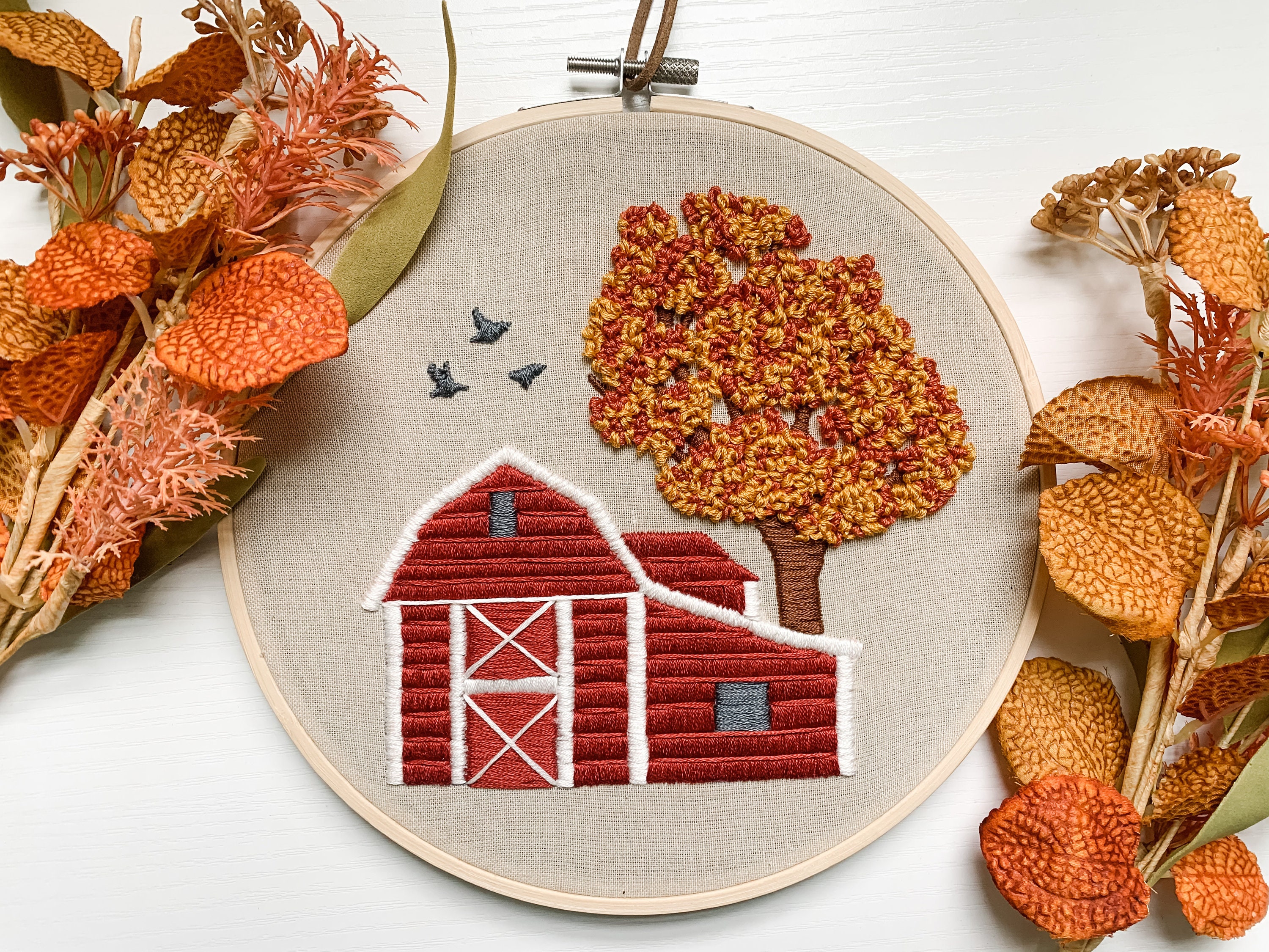 PDF Pattern, Red Barn, Fall Embroidery, Farmhouse, Autumn Craft ...