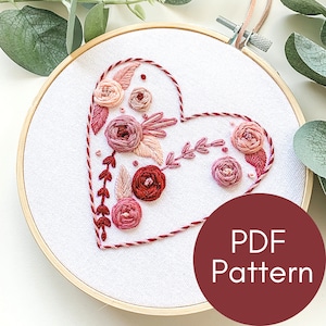 PDF Pattern, Blooming Heart, Valentine Embroidery, DIY Gift, Embroidery Pattern