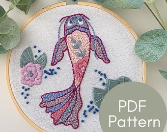 PDF Pattern, Koi Fish, Embroidery Pattern, Animal Craft, Video Tutorials